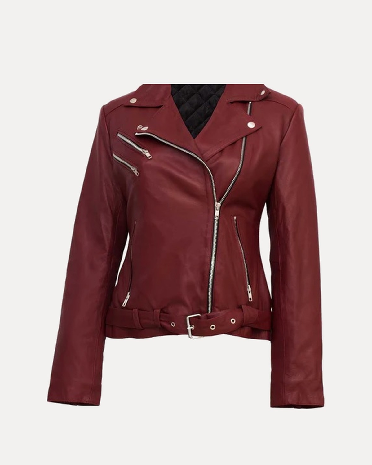 JACKOUT women's burgundy belted biker jacket