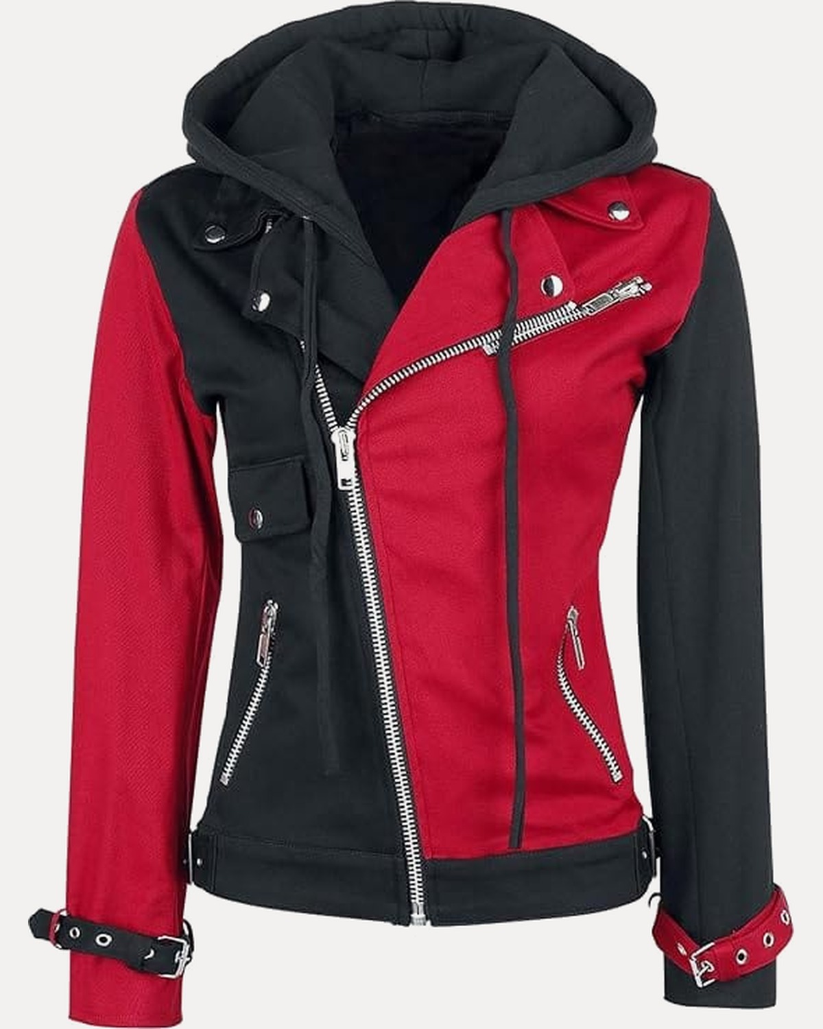 Hooded Biker Jacket (Red/Black)